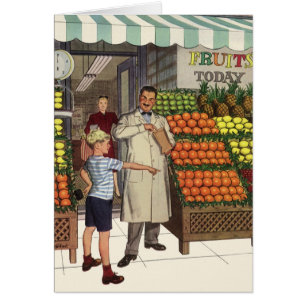 Vintage Business, Fruit Stand with Grocer and Boy