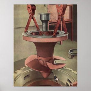Vintage Business, Giant Water Turbine Energy Poster