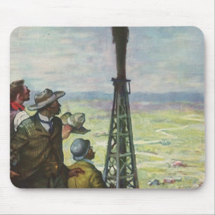 Vintage Business, Gushing Oil Well with Workers Mouse Pad