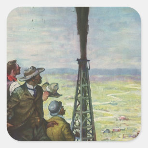 Vintage Business, Gushing Oil Well with Workers Square Sticker