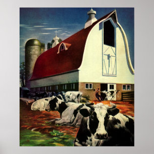Vintage Business, Holstein Milk Cows on Dairy Farm Poster