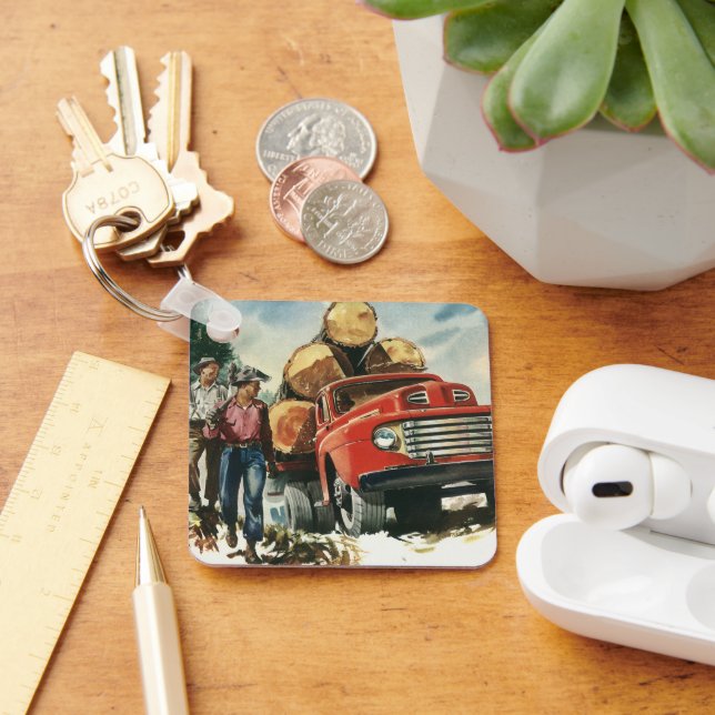 Vintage Business, Logging Truck with Lumberjacks Key Ring (Desk)