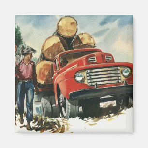Vintage Business, Logging Truck with Lumberjacks Magnet