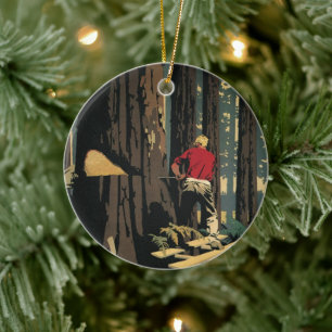 Vintage Business, Lumber Industry Redwood Forest Ceramic Tree Decoration