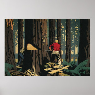 Vintage Business, Lumber Industry Redwood Forest Poster