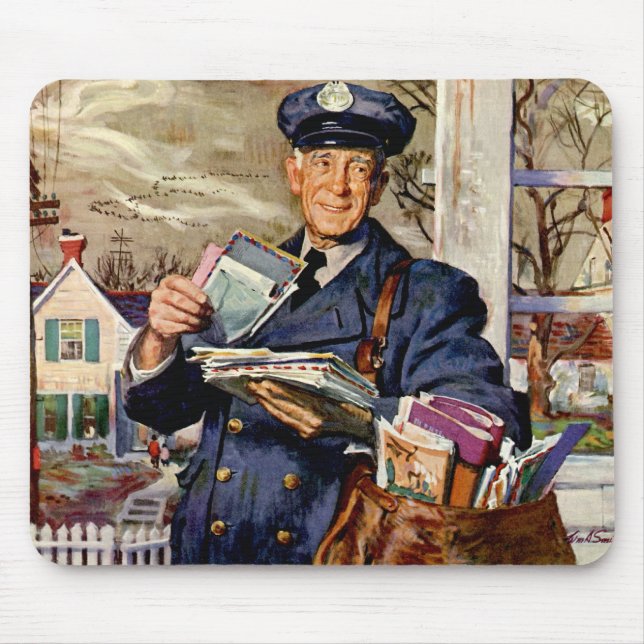 Vintage Business, Mailman Delivering Mail Letters Mouse Pad (Front)