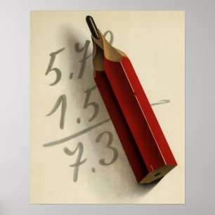 Vintage Business, Math Equation with Red Pencil Poster