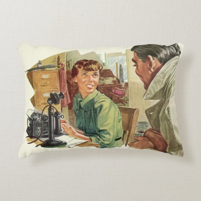 Vintage Business Office, CEO Boss and Secretary Decorative Cushion (Front)