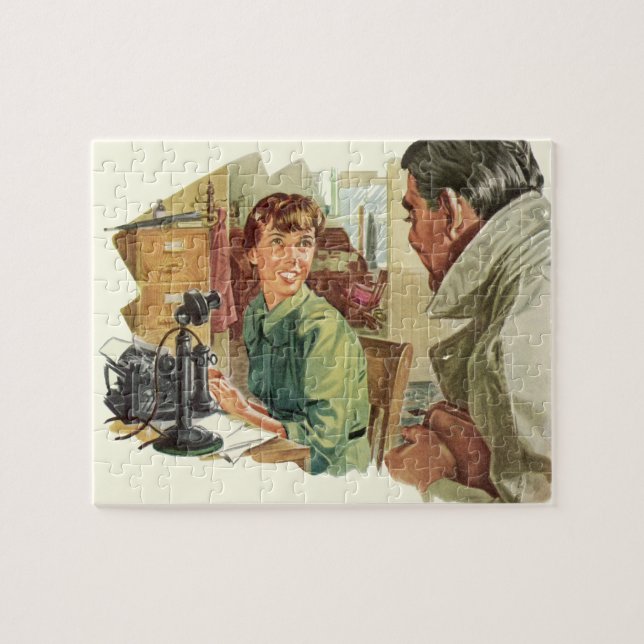 Vintage Business Office, CEO Boss and Secretary Jigsaw Puzzle (Horizontal)