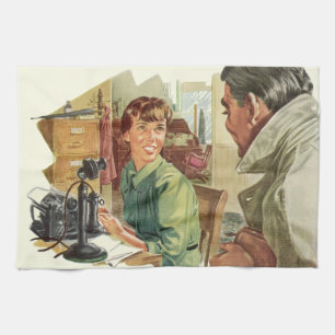 Vintage Business Office, CEO Boss and Secretary Tea Towel
