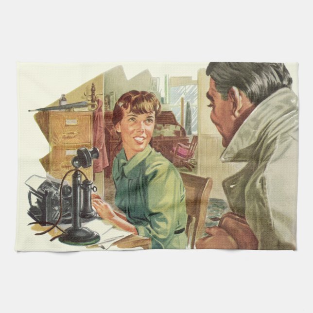 Vintage Business Office, CEO Boss and Secretary Tea Towel (Horizontal)