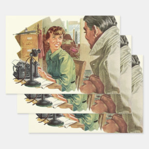 Vintage Business Office, CEO Boss and Secretary Wrapping Paper Sheet