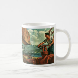 Vintage Business, Oil Tanker Ship with Dock Worker Coffee Mug