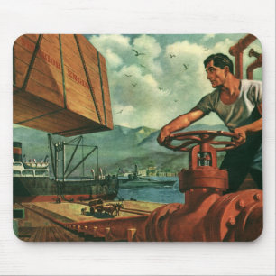 Vintage Business, Oil Tanker Ship with Dock Worker Mouse Pad