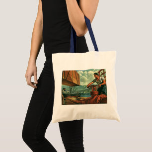 Vintage Business, Oil Tanker Ship with Dock Worker Tote Bag