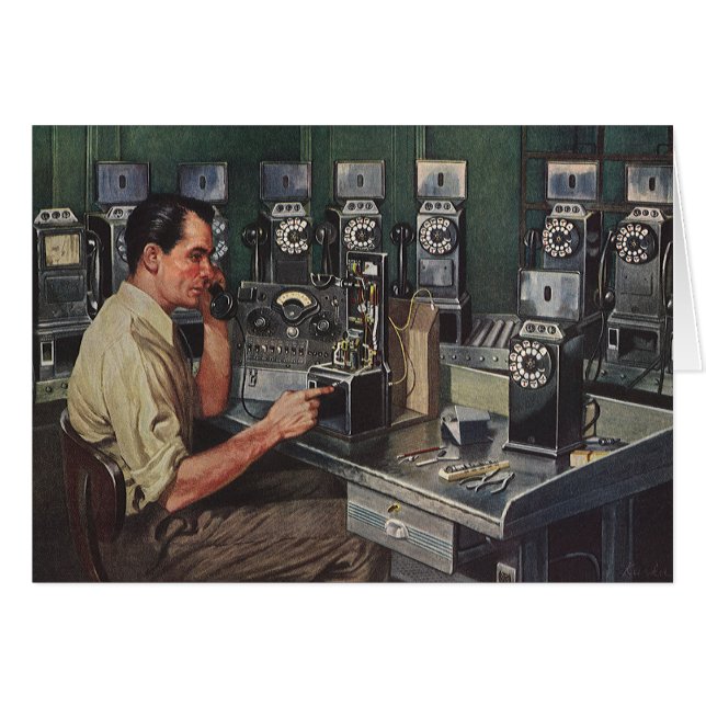 Vintage Business, Pay Phone Telephone Repairman (Front Horizontal)