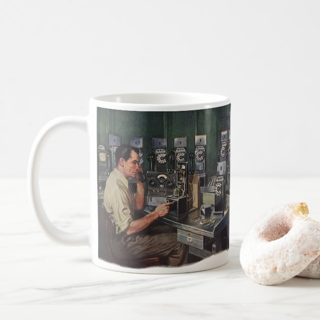 Vintage Business, Pay Phone Telephone Repairman Coffee Mug (With Donut)