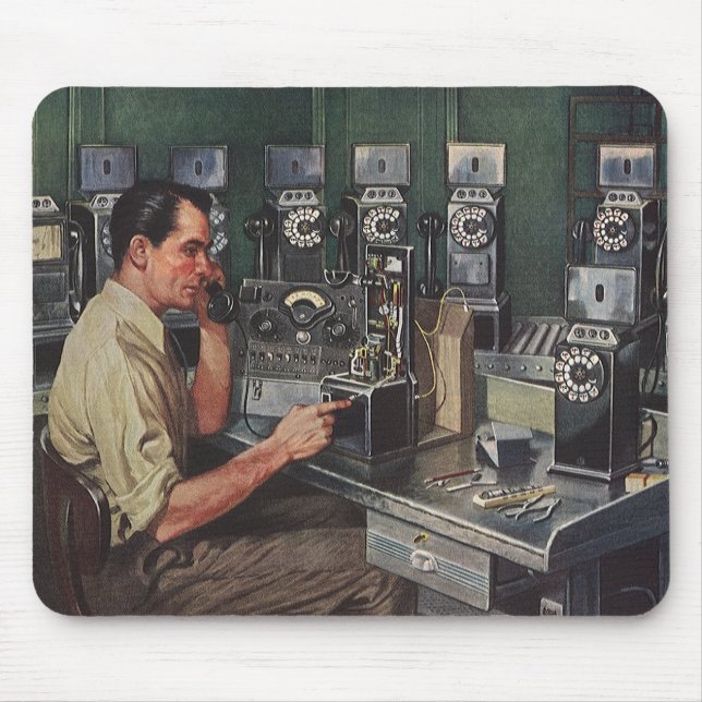 Vintage Business, Pay Phone Telephone Repairman Mouse Pad (Front)