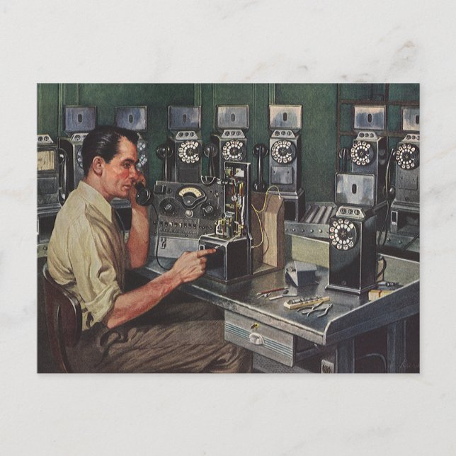 Vintage Business, Pay Phone Telephone Repairman Postcard (Front)