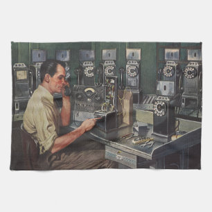 Vintage Business, Pay Phone Telephone Repairman Tea Towel