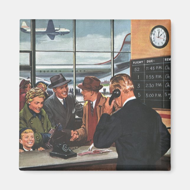 Vintage Business, People at Airline Counter Magnet (Front)
