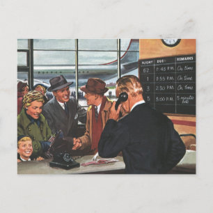 Vintage Business, People at Airline Counter Postcard