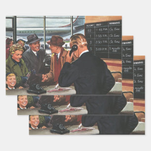 Vintage Business, People at Airline Counter Wrapping Paper Sheet