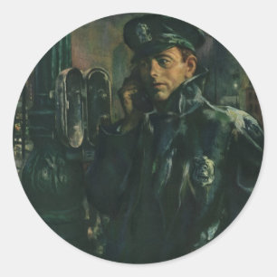 Vintage Business, Policeman on Emergency Telephone Classic Round Sticker