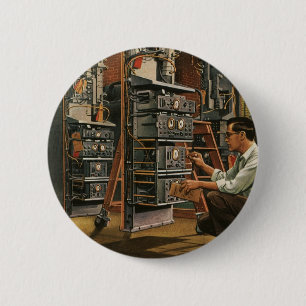 Vintage Business Radio Technician Fixing Equipment 6 Cm Round Badge