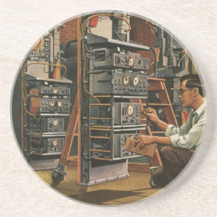 Vintage Business Radio Technician Fixing Equipment Coaster