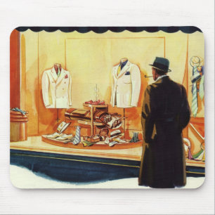 Vintage Business Retail Store, Man Window Shopping Mouse Pad