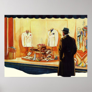 Vintage Business Retail Store, Man Window Shopping Poster
