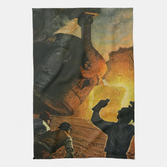 Vintage Business, Steel Manufacturing Industry Tea Towel (Vertical)