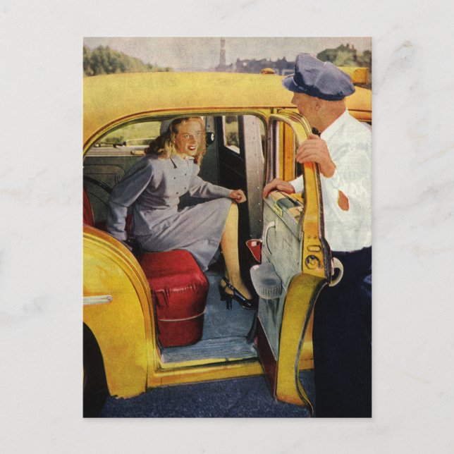 Vintage Business, Taxi Cab Driver Woman Passenger Postcard (Front)