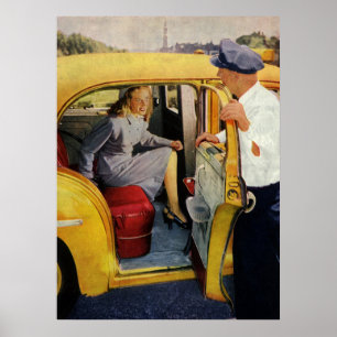 Vintage Business, Taxi Cab Driver Woman Passenger Poster