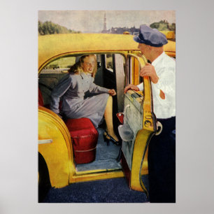 Vintage Business, Taxi Cab Driver Woman Passenger Poster