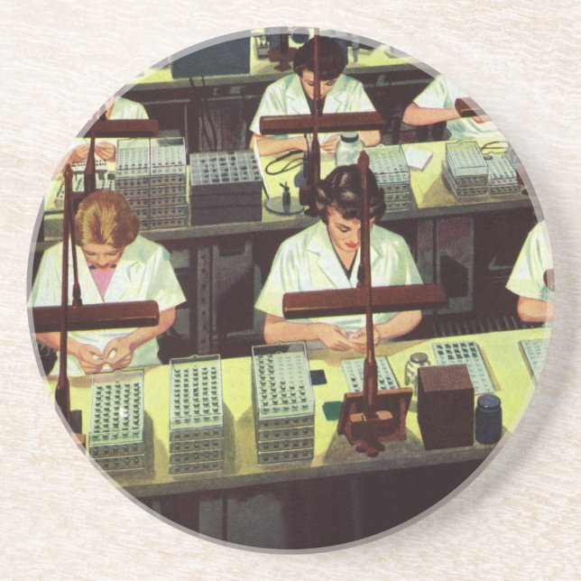 Vintage Business, Telephone Assembly Line Workers Coaster (Front)