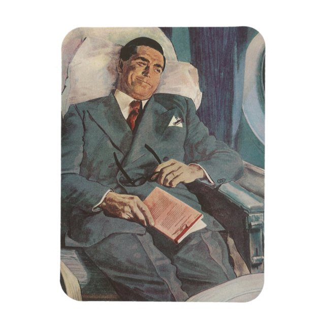 Vintage Business Travel, Reading on the Aeroplane Magnet (Vertical)