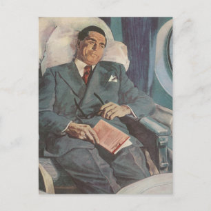 Vintage Business Travel, Reading on the Aeroplane Postcard