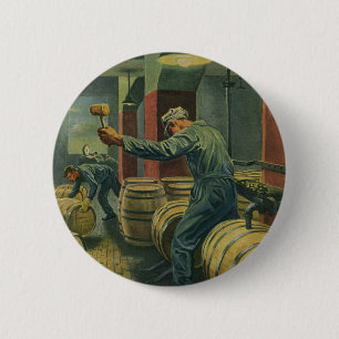 Vintage Business, Wine Making Corking Wine Barrels 6 Cm Round Badge