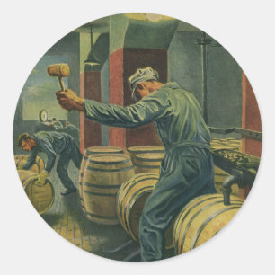 Vintage Business, Wine Making Corking Wine Barrels Classic Round Sticker