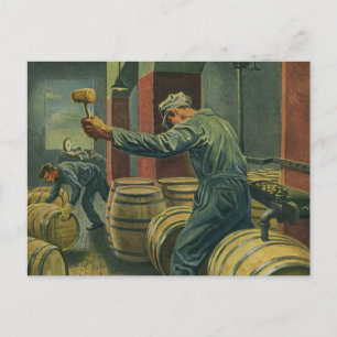 Vintage Business, Wine Making Corking Wine Barrels Postcard