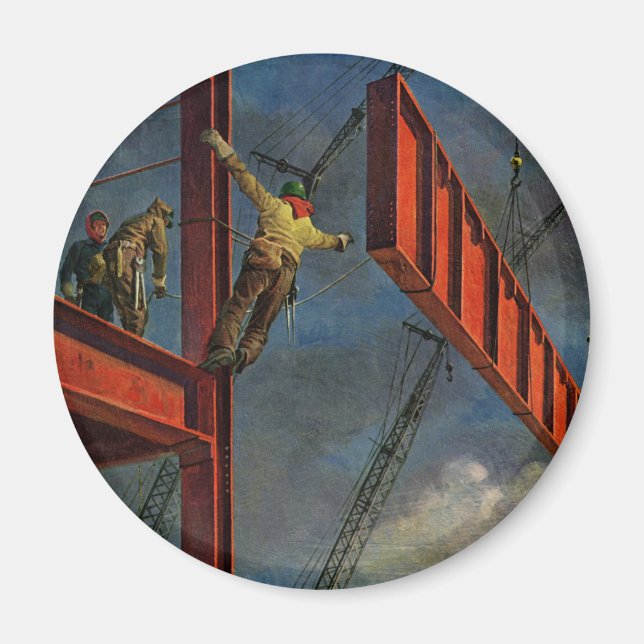 Vintage Business, Workers on Steel Construction Magnet (Front)