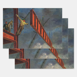 Vintage Business, Workers on Steel Construction Wrapping Paper Sheet
