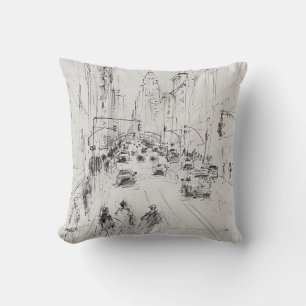 Vintage Busy City Street – Urban Illustration Cushion