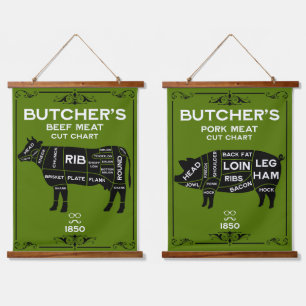 Vintage Butchers Meat Cut Hanging Tapestry
