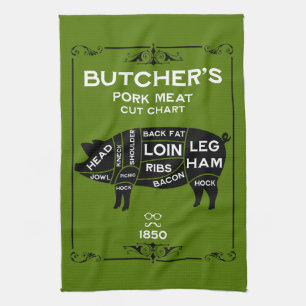 Vintage Butchers Pork Meat Cut Tea Towel