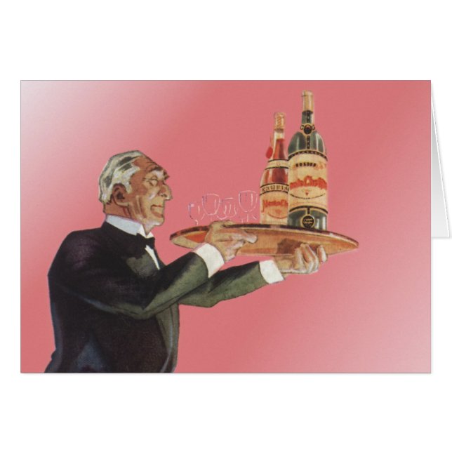 Vintage Butler in a Tuxedo Serving Wine on Tray (Front Horizontal)