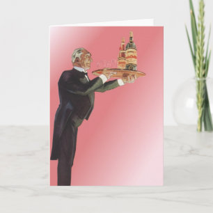 Vintage Butler in a Tuxedo Serving Wine on Tray Card