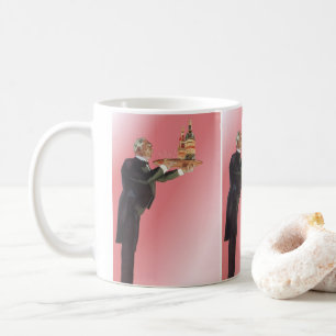 Vintage Butler in a Tuxedo Serving Wine on Tray Coffee Mug